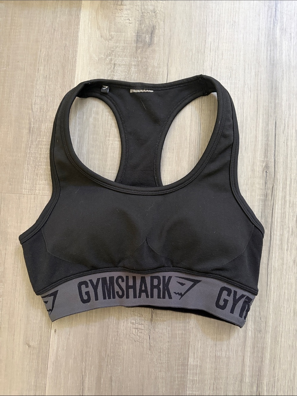 Gymshark Black Sports Bra with Gray Logo Band